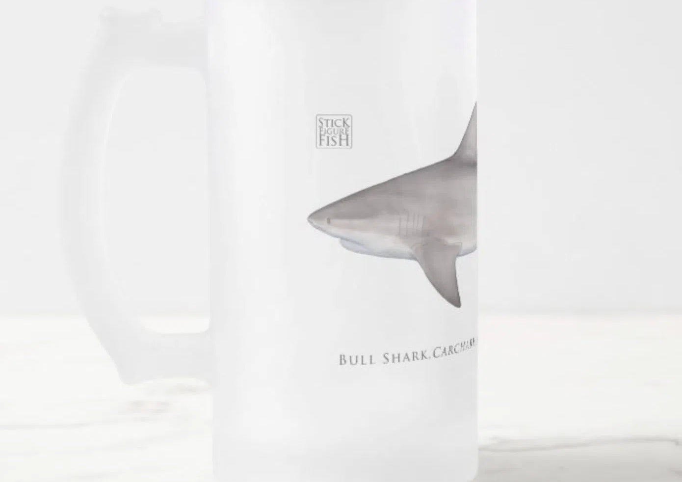 Bull Shark - Frosted Glass Stein-Stick Figure Fish Illustration