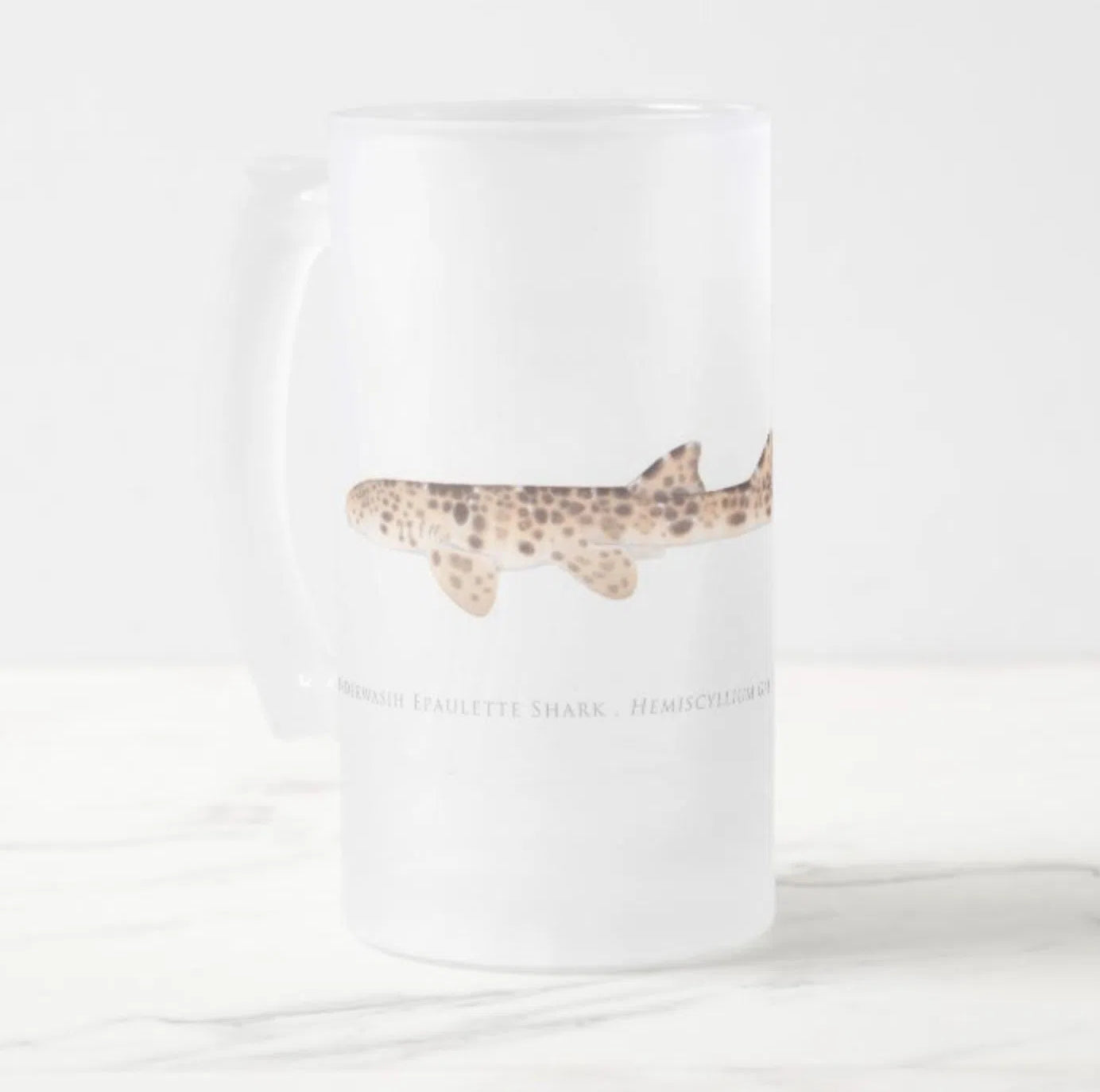 Cenderwasih Epaulette Shark - Frosted Glass Stein-Stick Figure Fish Illustration