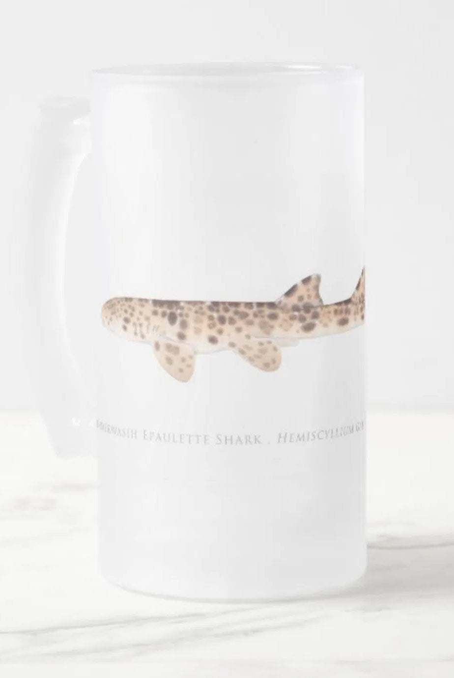 Cenderwasih Epaulette Shark - Frosted Glass Stein-Stick Figure Fish Illustration