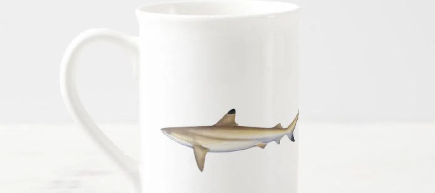 Choose Your Species - Shark or Ray - Fine Bone China Mug-Stick Figure Fish Illustration