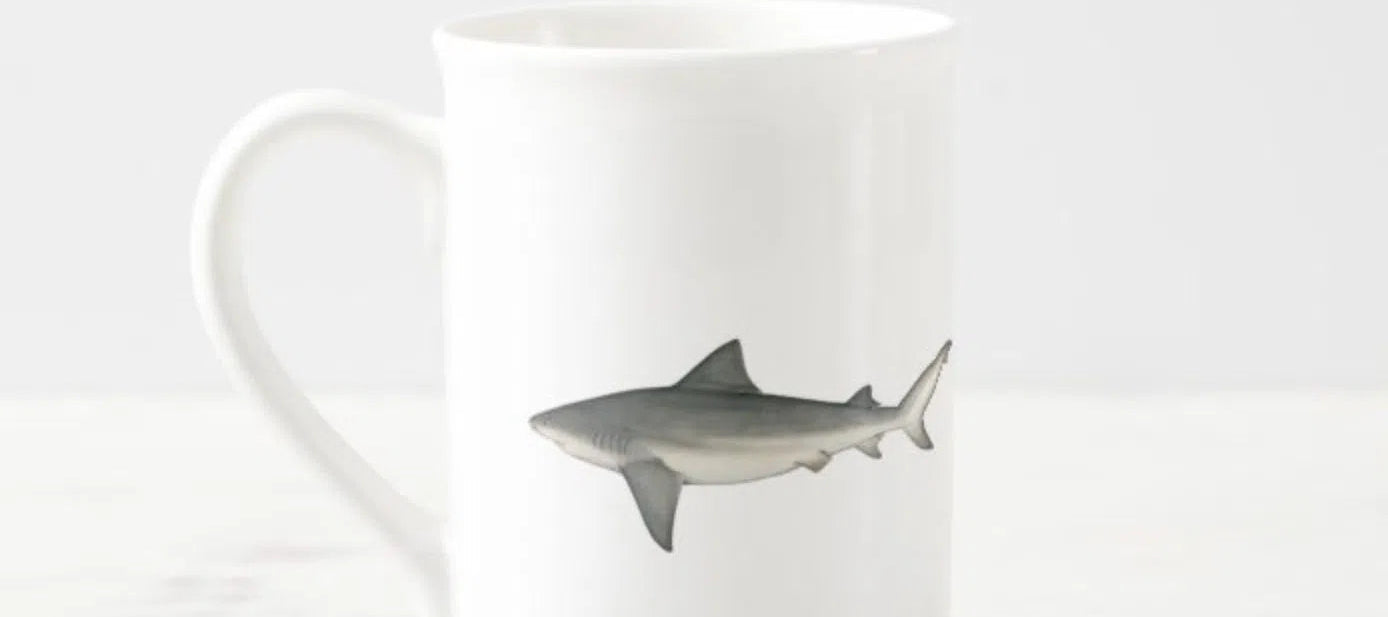Choose Your Species - Shark or Ray - Fine Bone China Mug-Stick Figure Fish Illustration