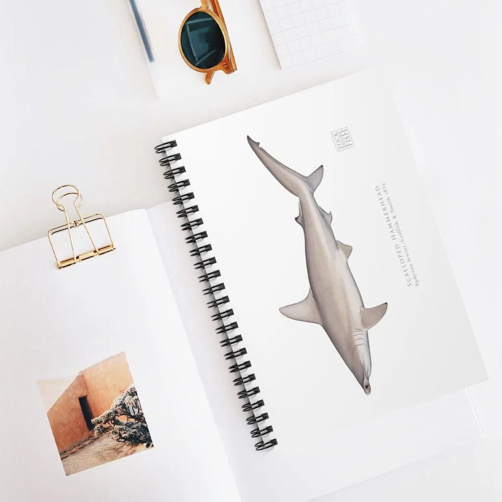 Choose Your Species - Shark or Ray - Spiral Notebook - Ruled Line-Stick Figure Fish Illustration