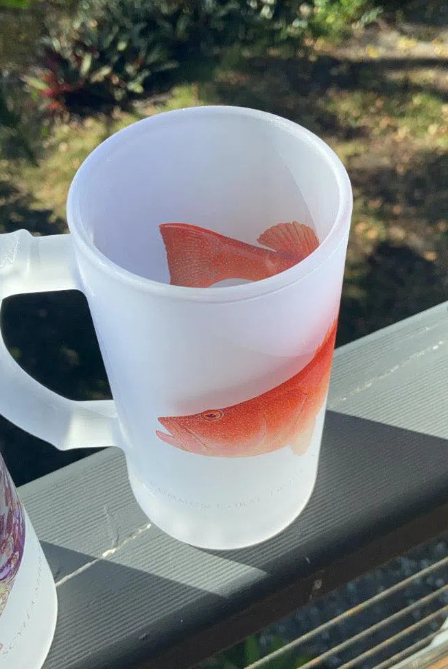 Common Coral Trout - Frosted Glass Stein-Stick Figure Fish Illustration