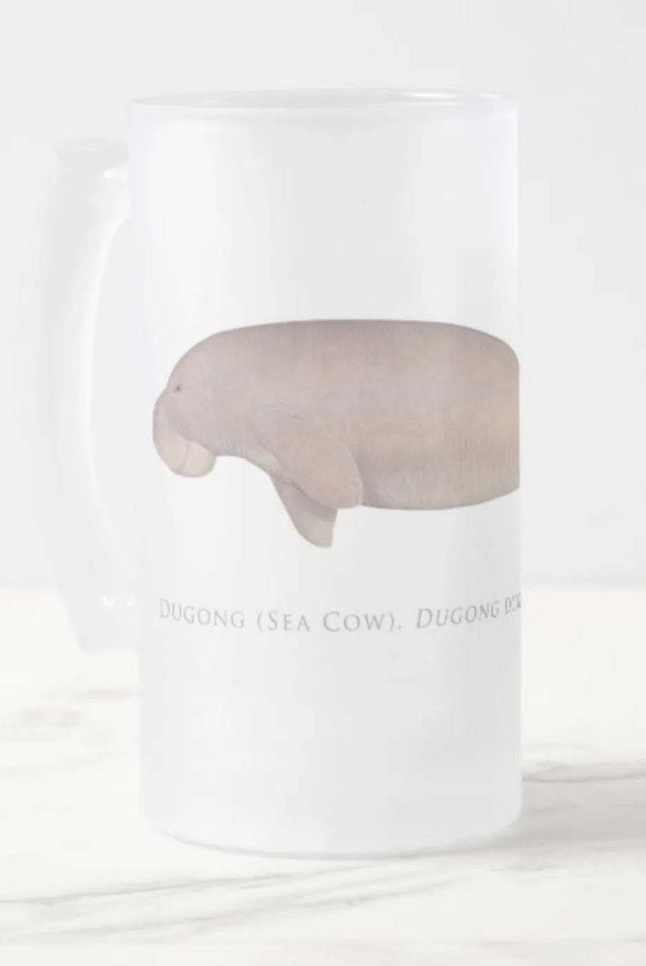 Dugong (Sea Cow) - Frosted Glass Stein-Stick Figure Fish Illustration