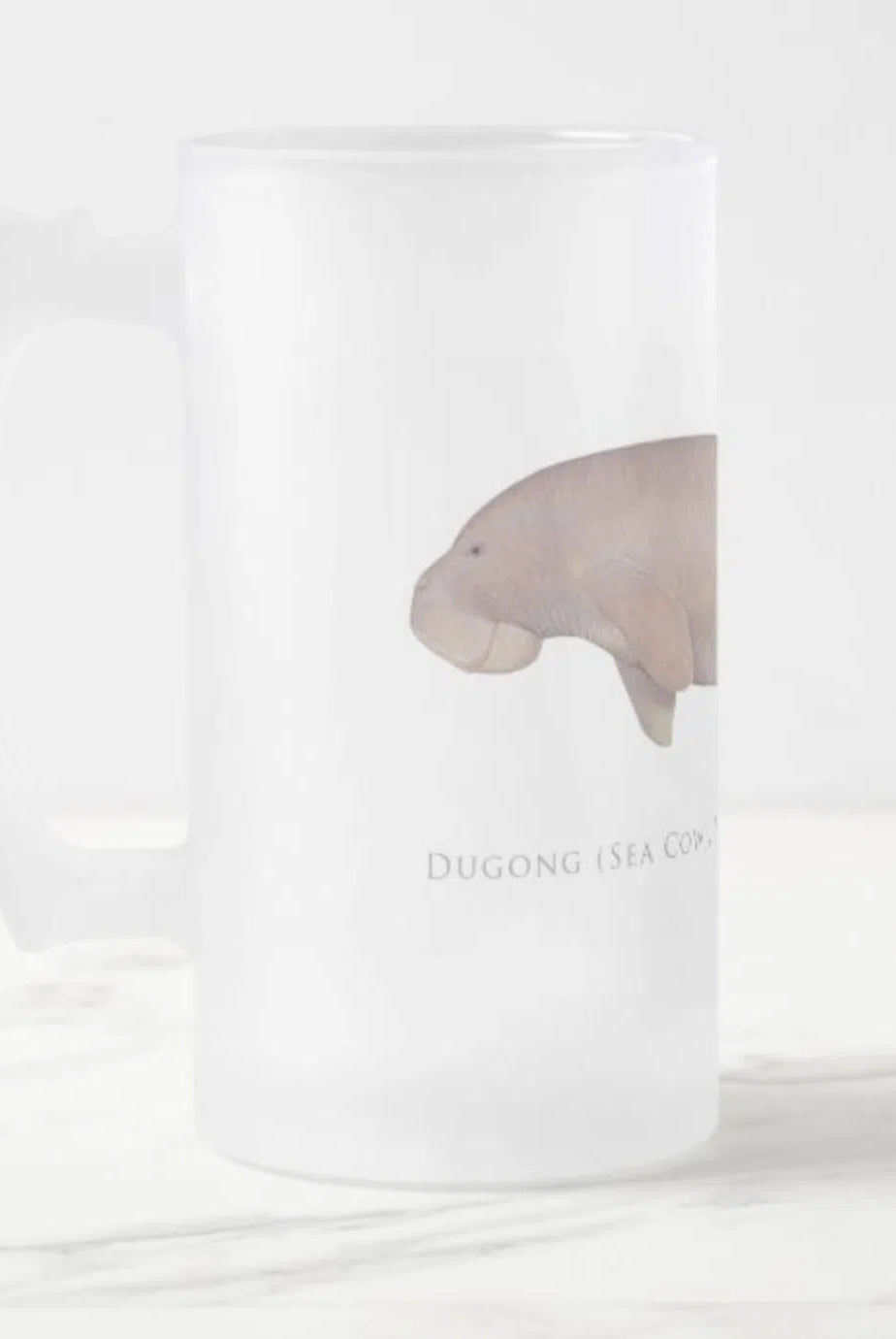 Dugong (Sea Cow) - Frosted Glass Stein-Stick Figure Fish Illustration