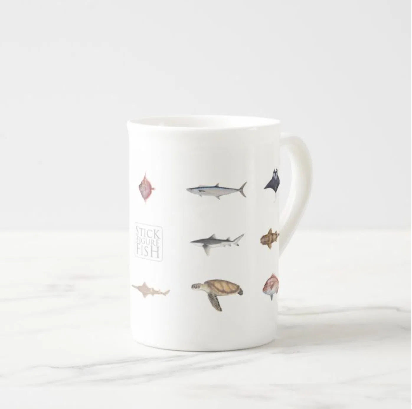 Everything - Fine Bone China Mug-Stick Figure Fish Illustration