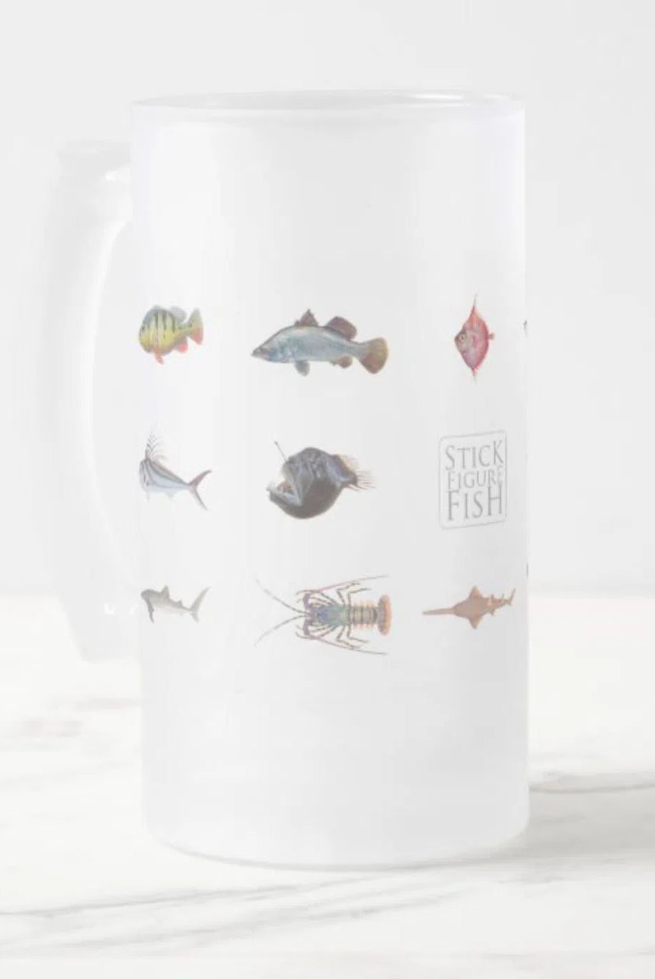 Everything - Frosted Glass Stein-Stick Figure Fish Illustration