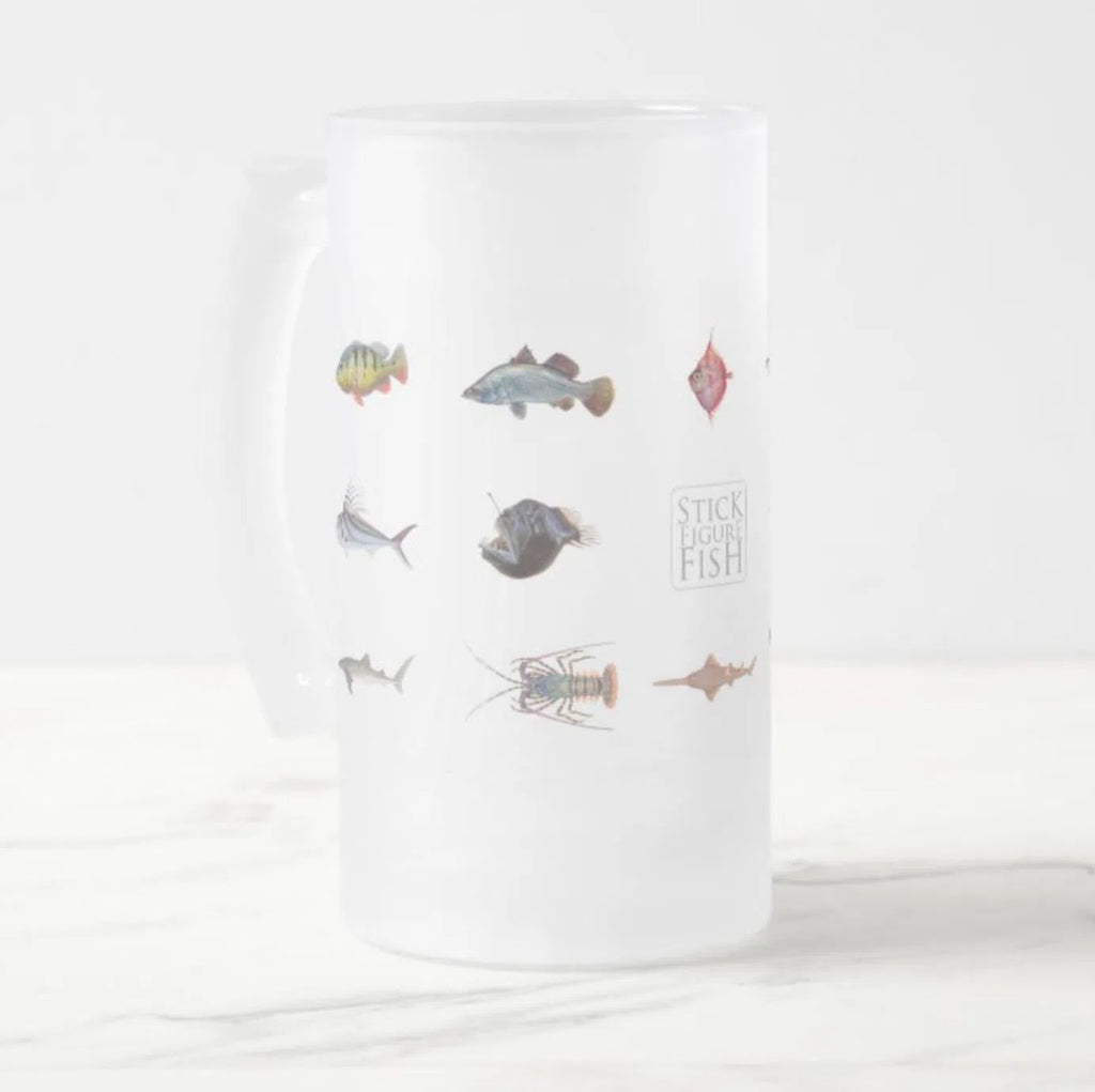 Everything - Frosted Glass Stein-Stick Figure Fish Illustration