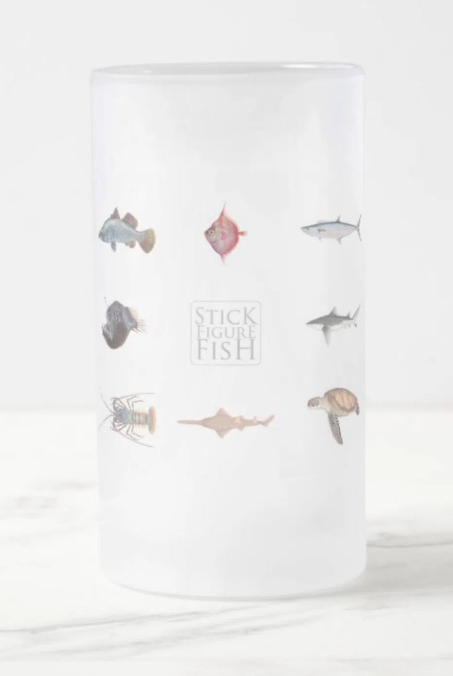 Everything - Frosted Glass Stein-Stick Figure Fish Illustration