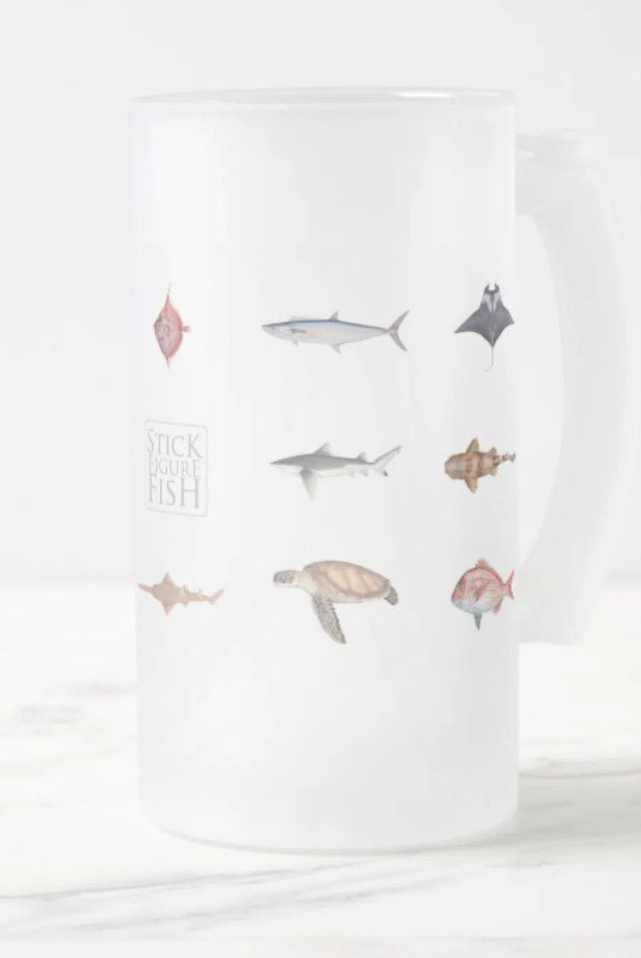 Everything - Frosted Glass Stein-Stick Figure Fish Illustration