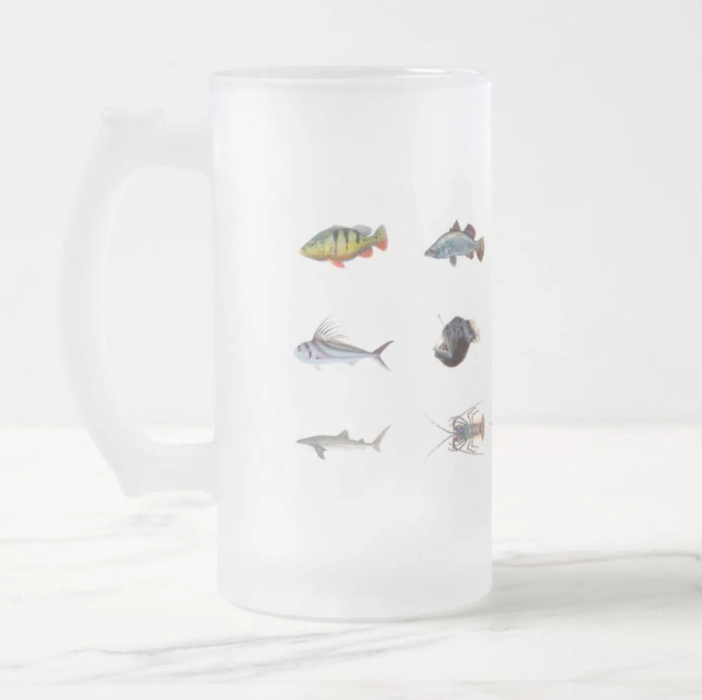 Everything - Frosted Glass Stein-Stick Figure Fish Illustration