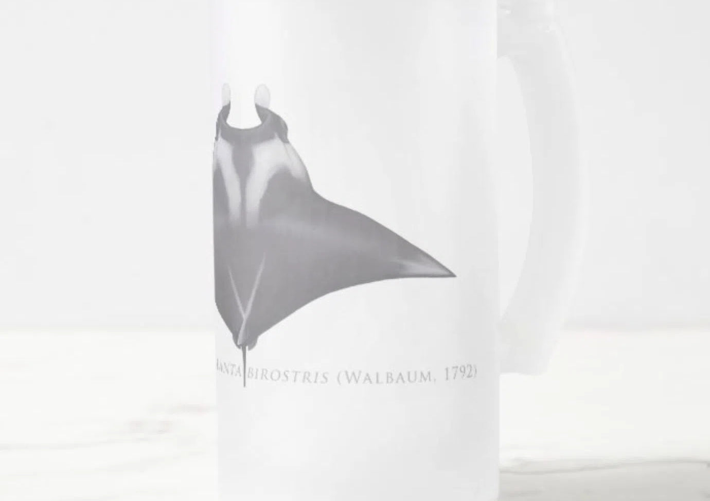 Giant Manta Ray - Frosted Glass Stein-Stick Figure Fish Illustration