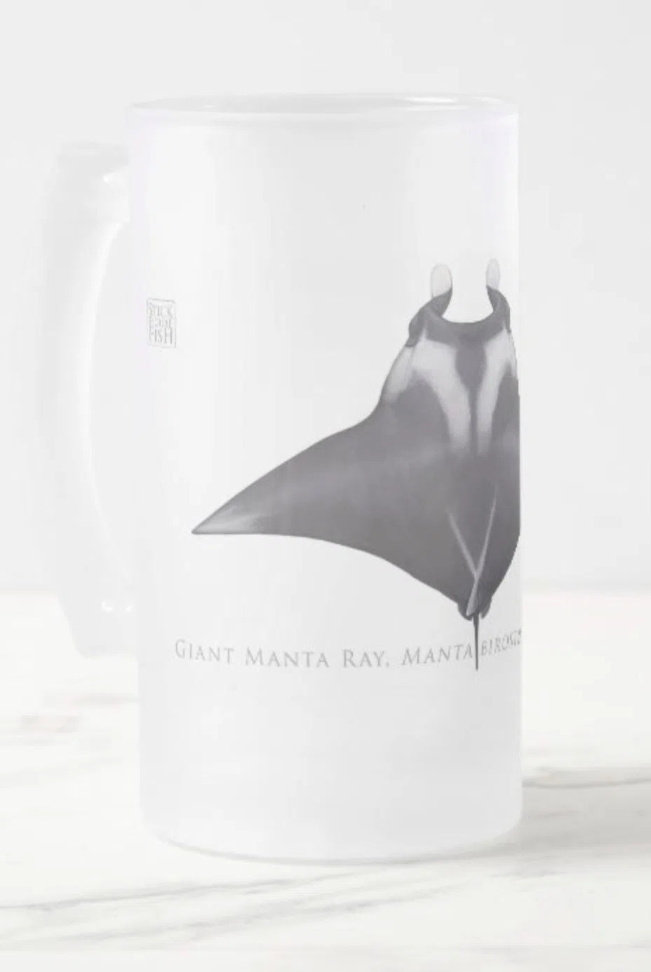 Giant Manta Ray - Frosted Glass Stein-Stick Figure Fish Illustration