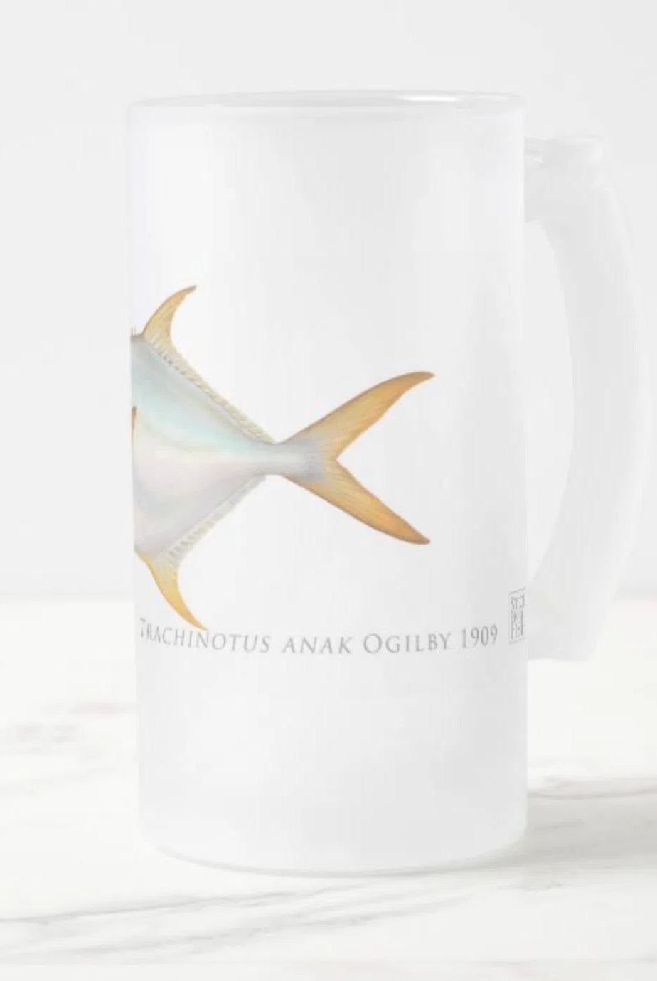 Giant Oystercracker (Permit) - Frosted Glass Stein-Stick Figure Fish Illustration