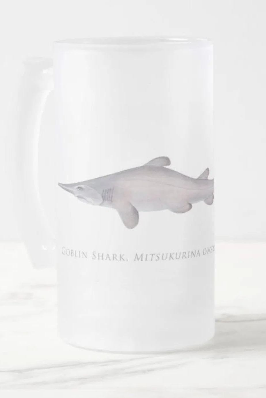 Goblin Shark - Frosted Glass Stein-Stick Figure Fish Illustration