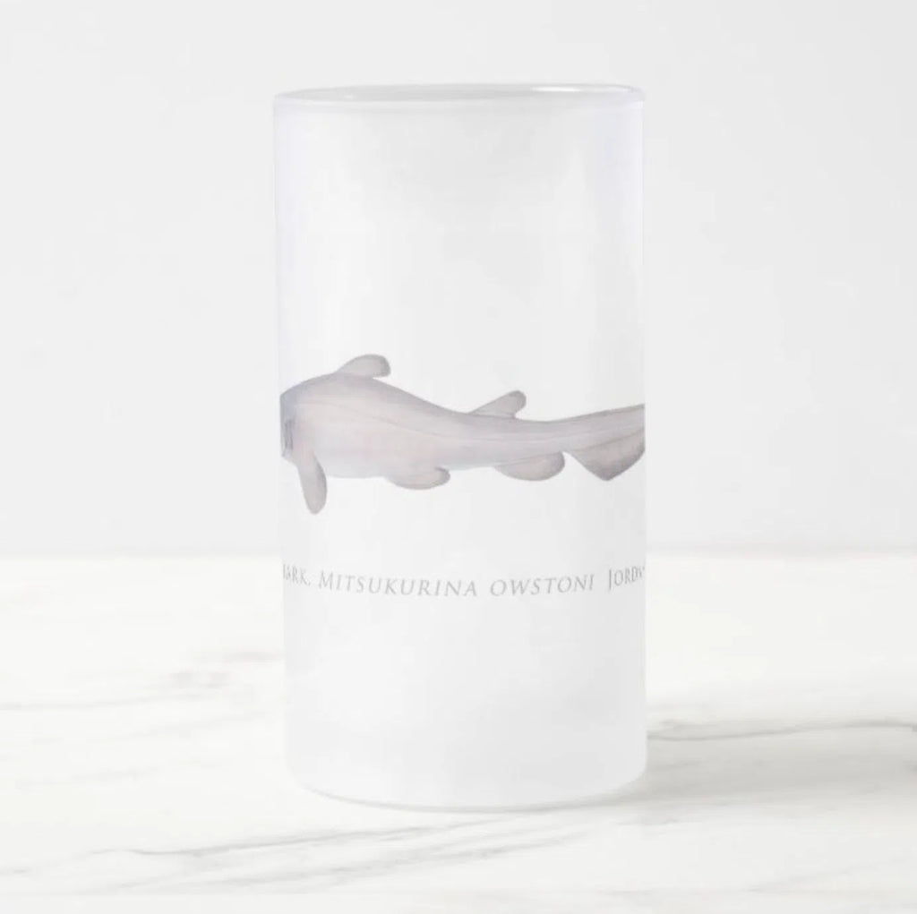 Goblin Shark - Frosted Glass Stein-Stick Figure Fish Illustration