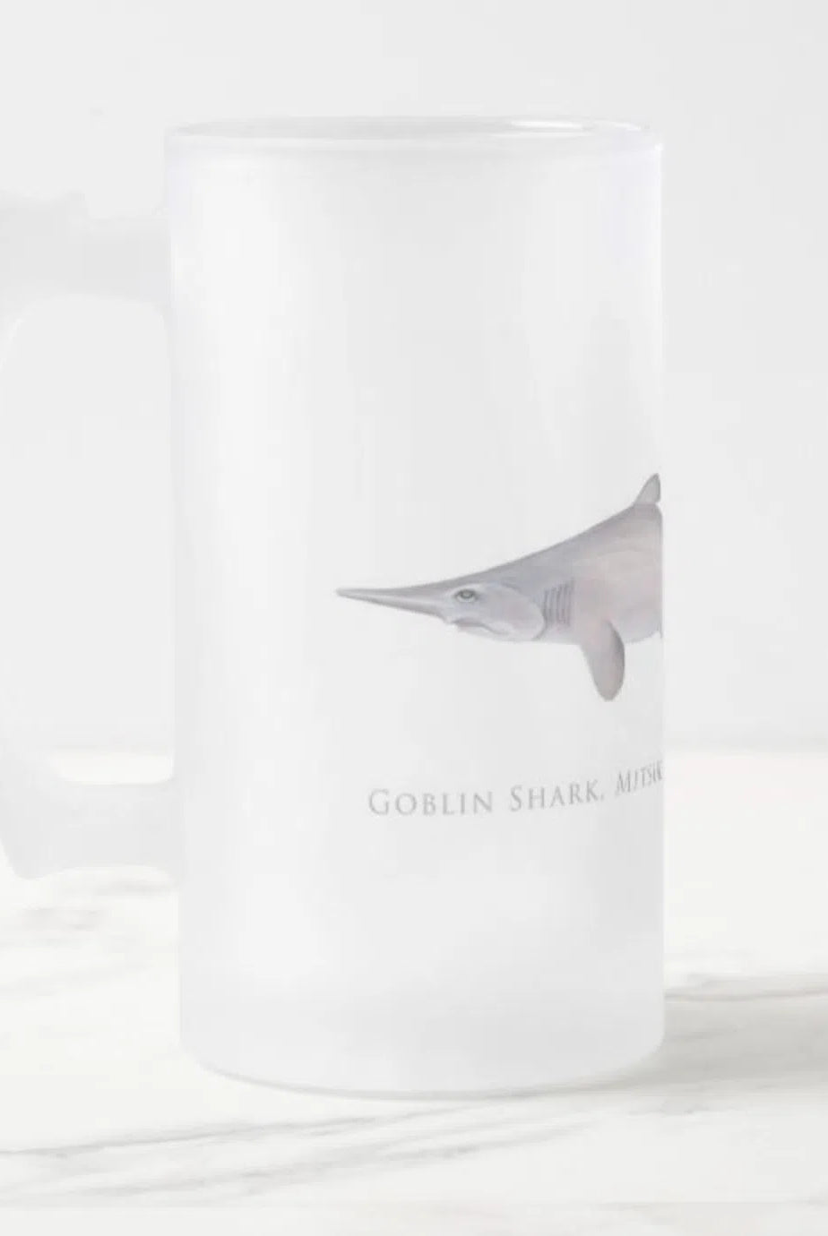 Goblin Shark - Frosted Glass Stein-Stick Figure Fish Illustration