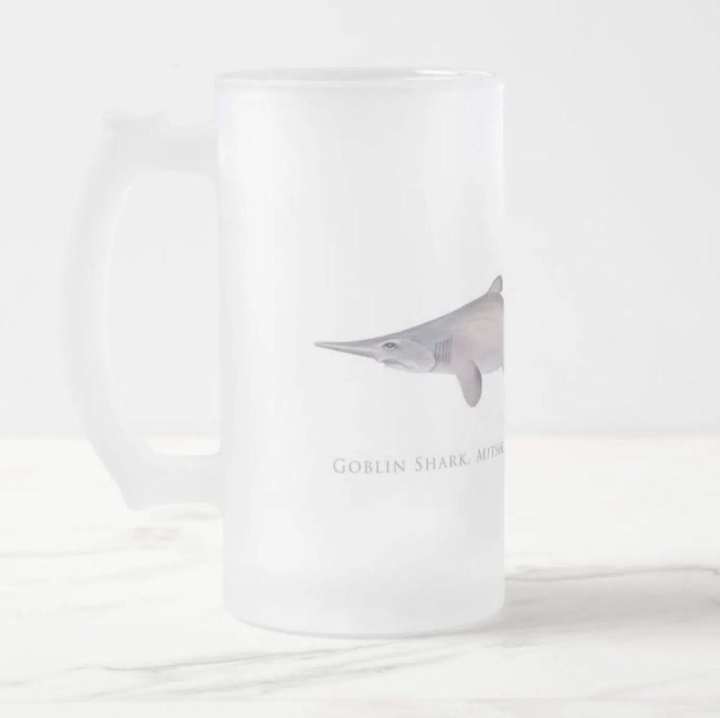 Goblin Shark - Frosted Glass Stein-Stick Figure Fish Illustration