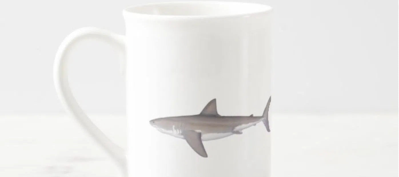 Great White Shark - Fine Bone China Mug-Stick Figure Fish Illustration