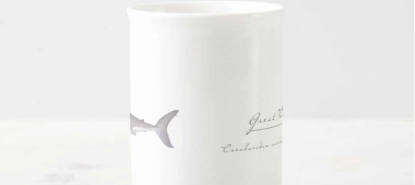 Great White Shark - Fine Bone China Mug-Stick Figure Fish Illustration