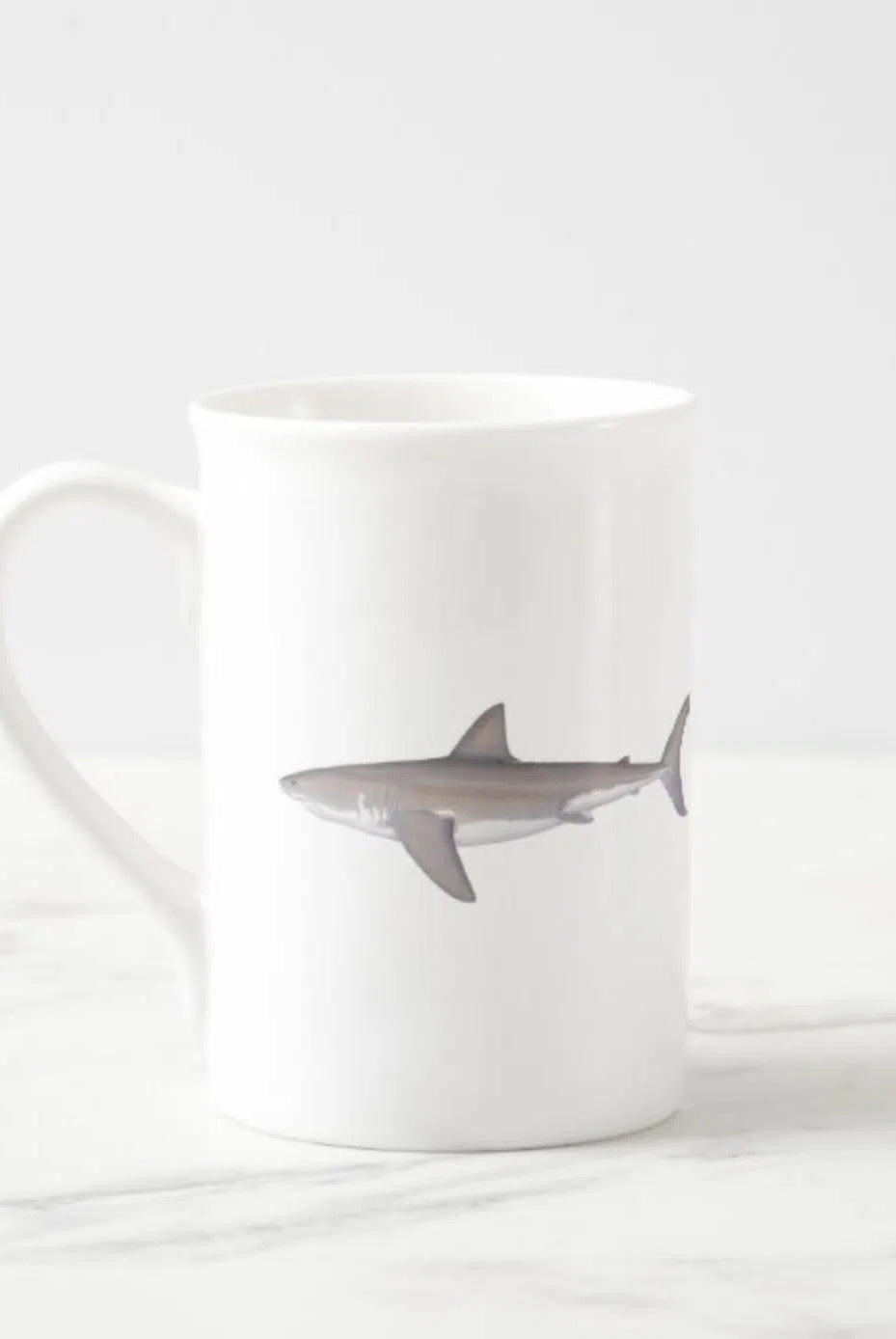 Great White Shark - Fine Bone China Mug-Stick Figure Fish Illustration