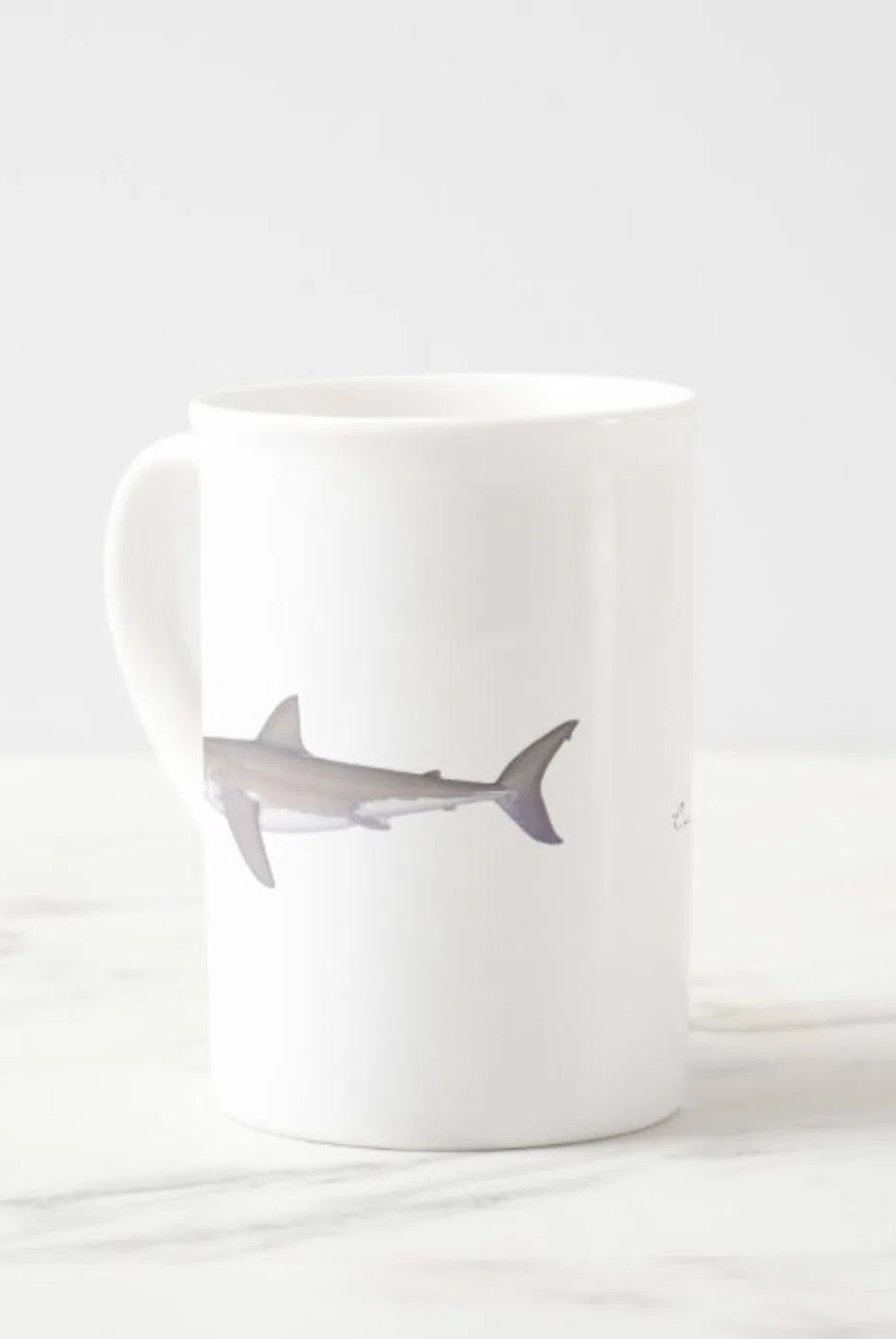 Great White Shark - Fine Bone China Mug-Stick Figure Fish Illustration