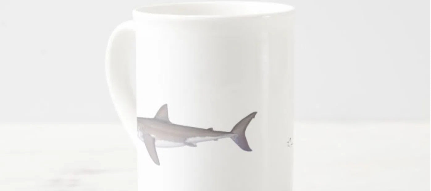 Great White Shark - Fine Bone China Mug-Stick Figure Fish Illustration