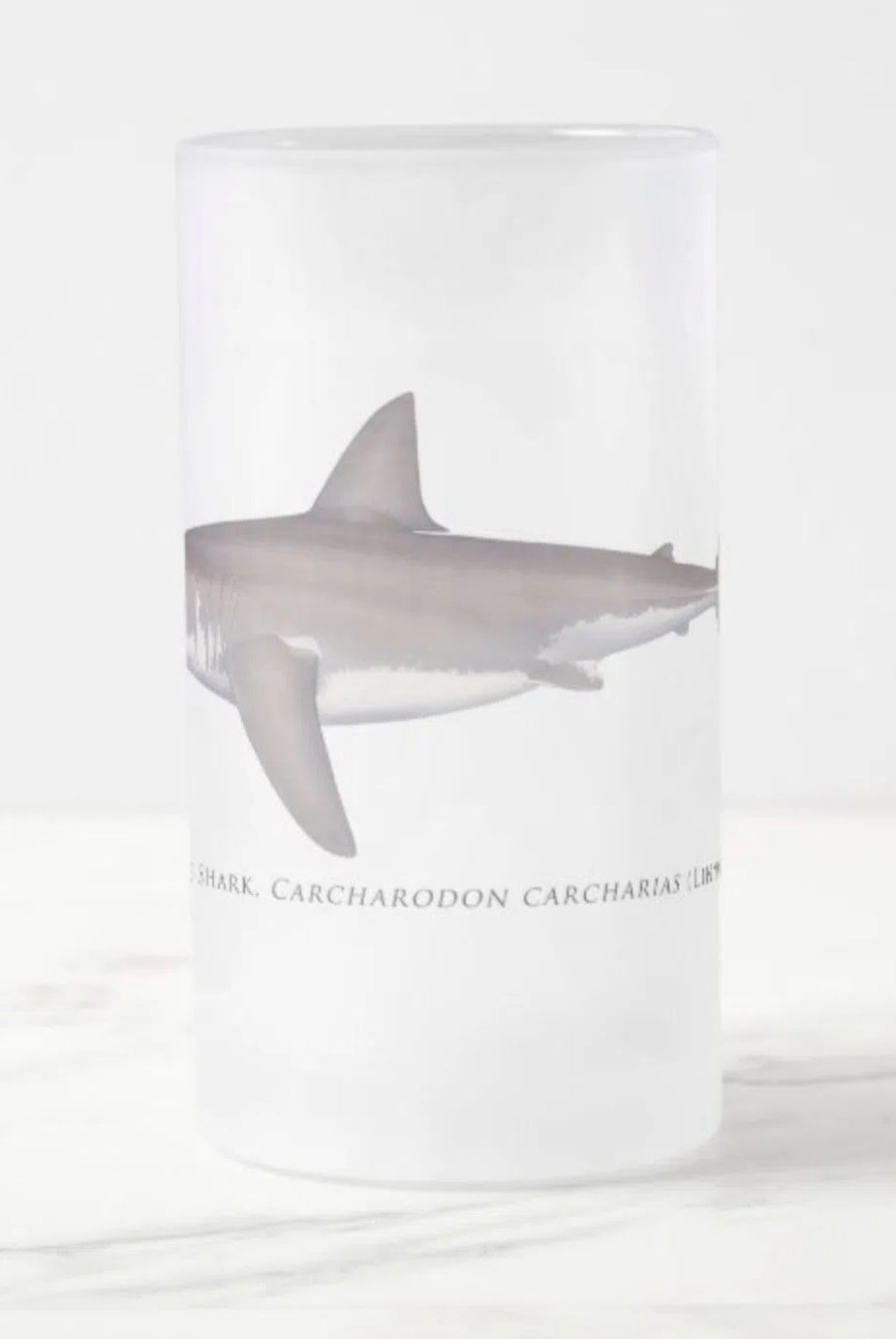 Great White Shark - Frosted Glass Stein-Stick Figure Fish Illustration