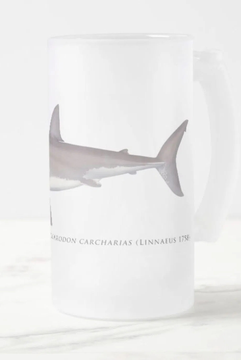 Great White Shark - Frosted Glass Stein-Stick Figure Fish Illustration