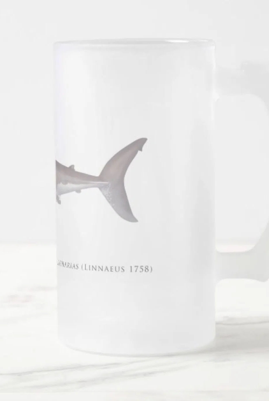 Great White Shark - Frosted Glass Stein-Stick Figure Fish Illustration