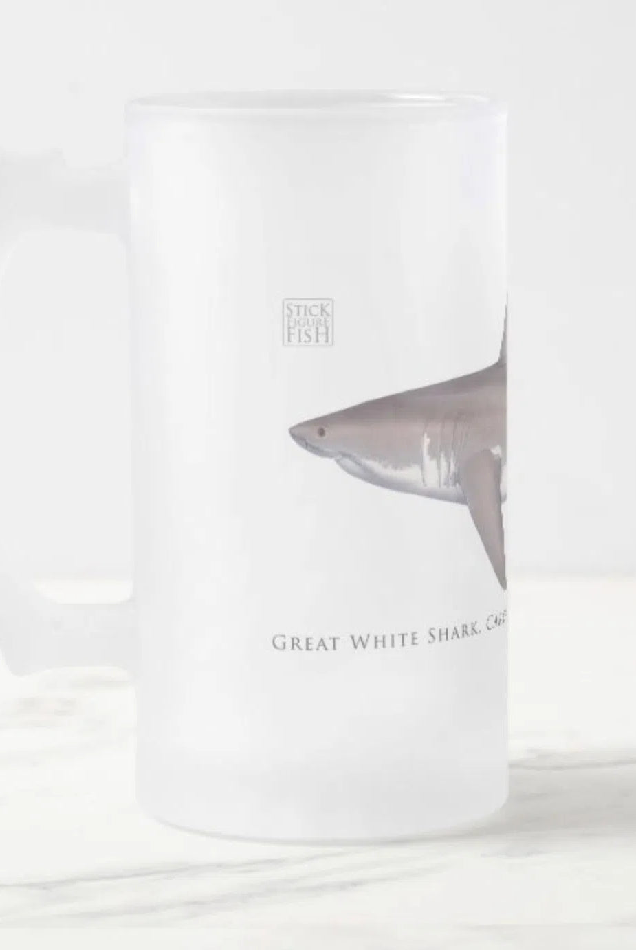 Great White Shark - Frosted Glass Stein-Stick Figure Fish Illustration