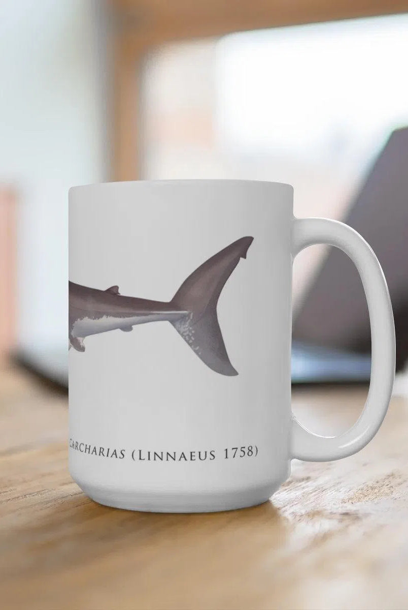 Great White Shark Mug-Stick Figure Fish Illustration