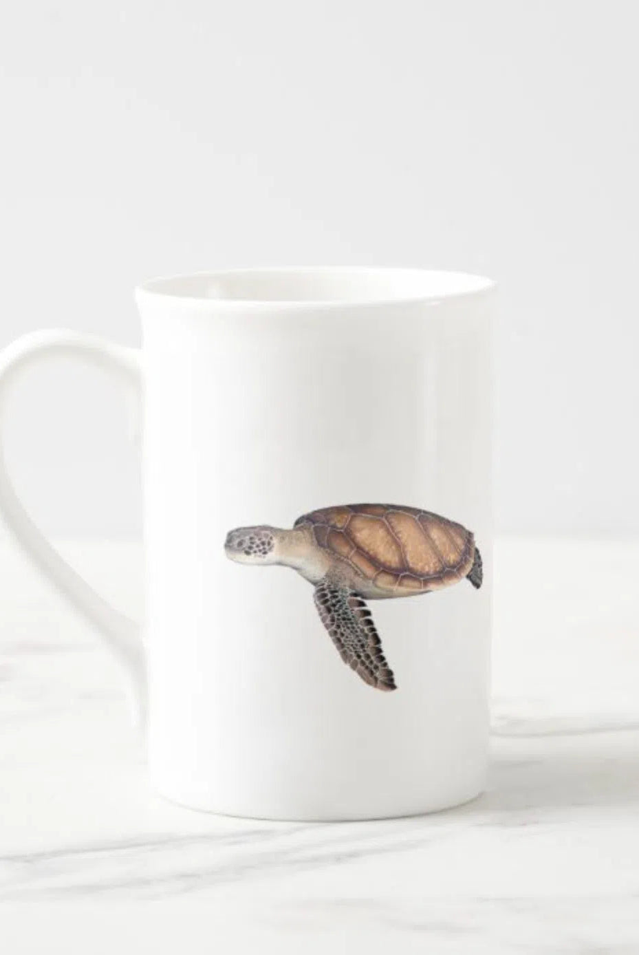 Green Sea Turtle - Fine Bone China Mug-Stick Figure Fish Illustration