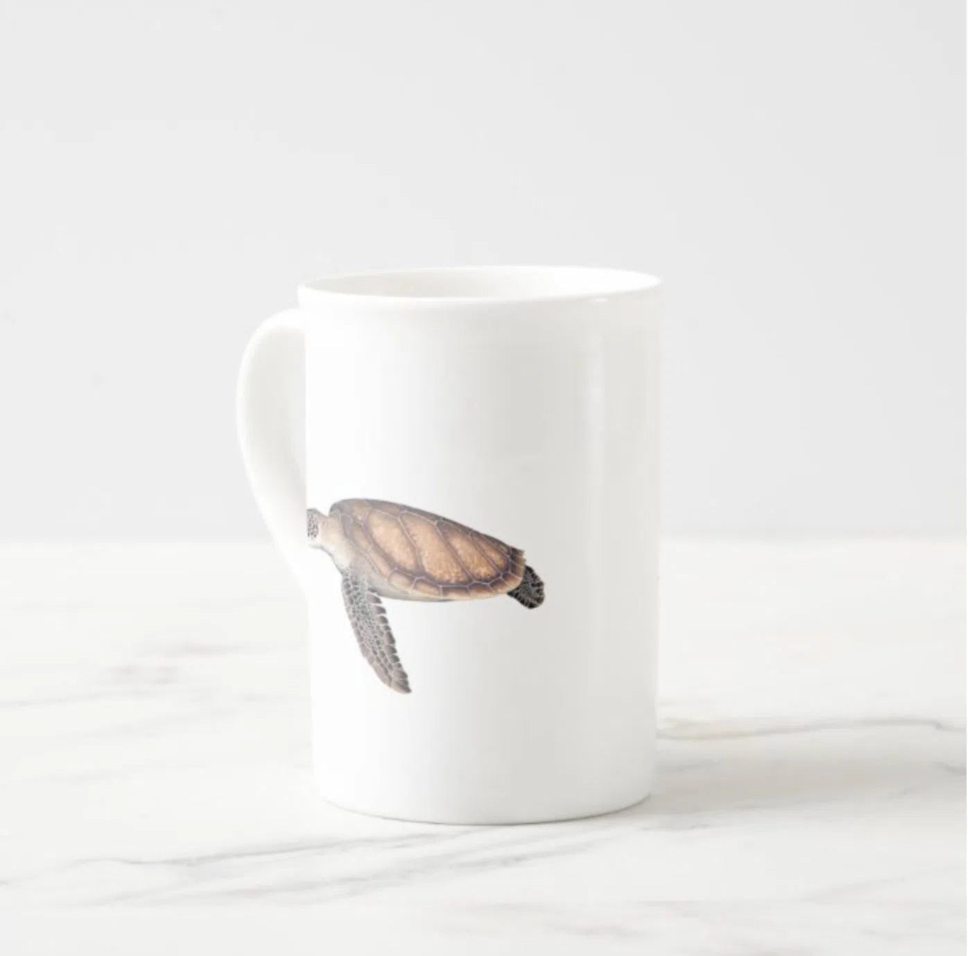 Green Sea Turtle - Fine Bone China Mug-Stick Figure Fish Illustration