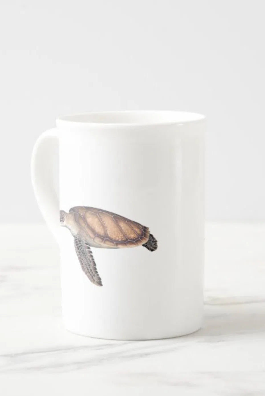 Green Sea Turtle - Fine Bone China Mug-Stick Figure Fish Illustration