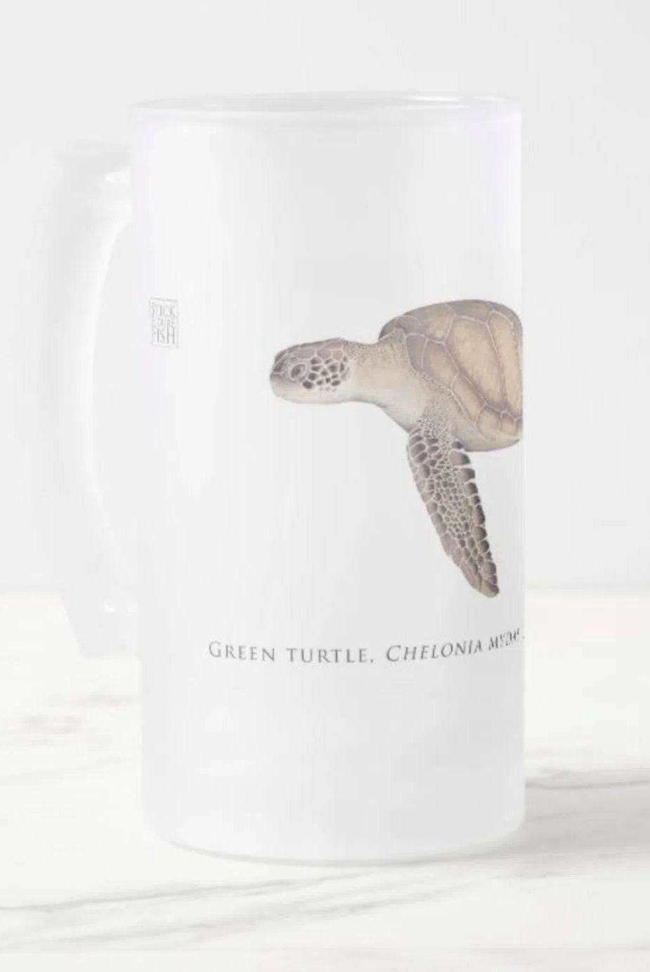 Green Sea Turtle - Frosted Glass Stein-Stick Figure Fish Illustration