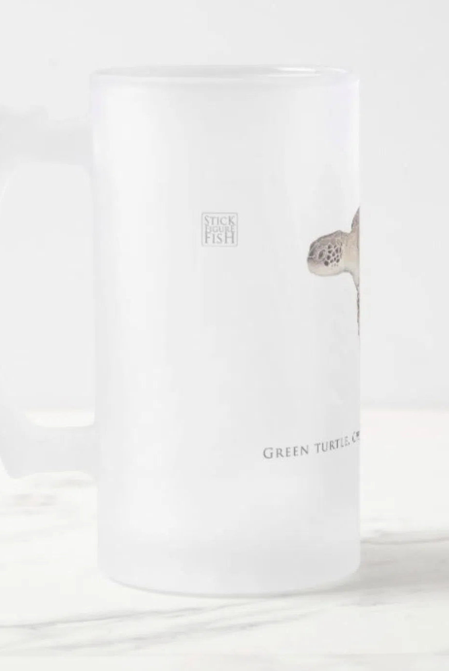 Green Sea Turtle - Frosted Glass Stein-Stick Figure Fish Illustration
