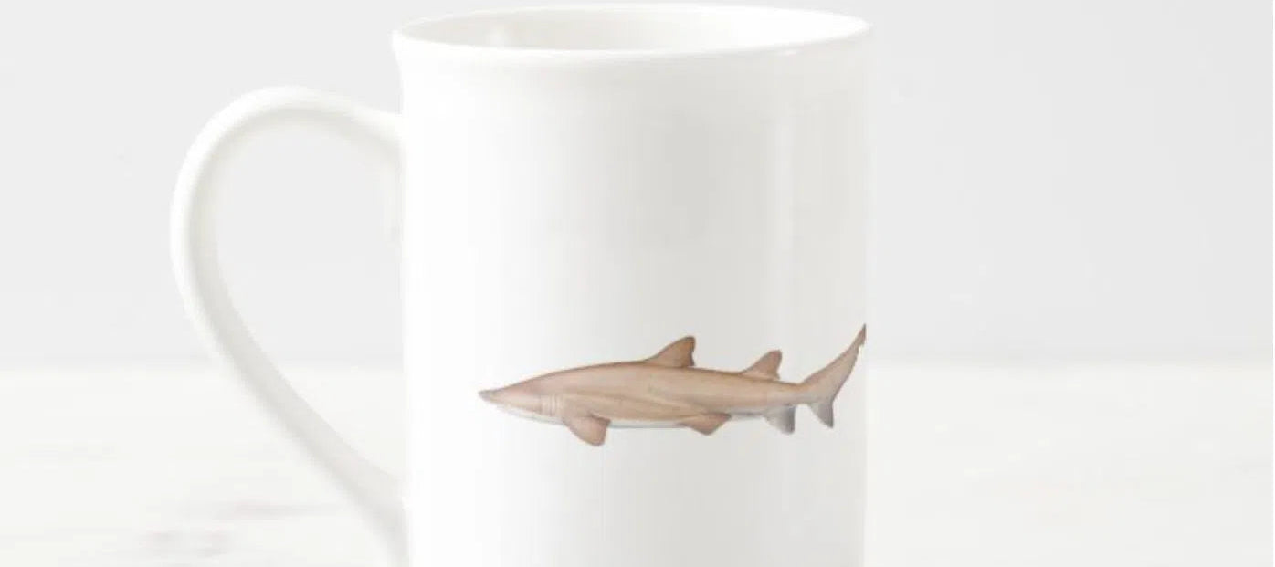 Greynurse Shark - Fine Bone China Mug-Stick Figure Fish Illustration