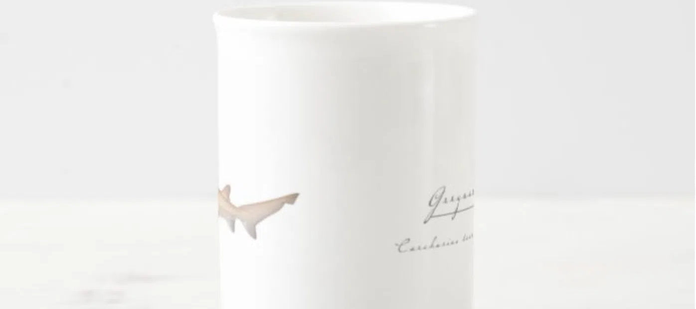 Greynurse Shark - Fine Bone China Mug-Stick Figure Fish Illustration
