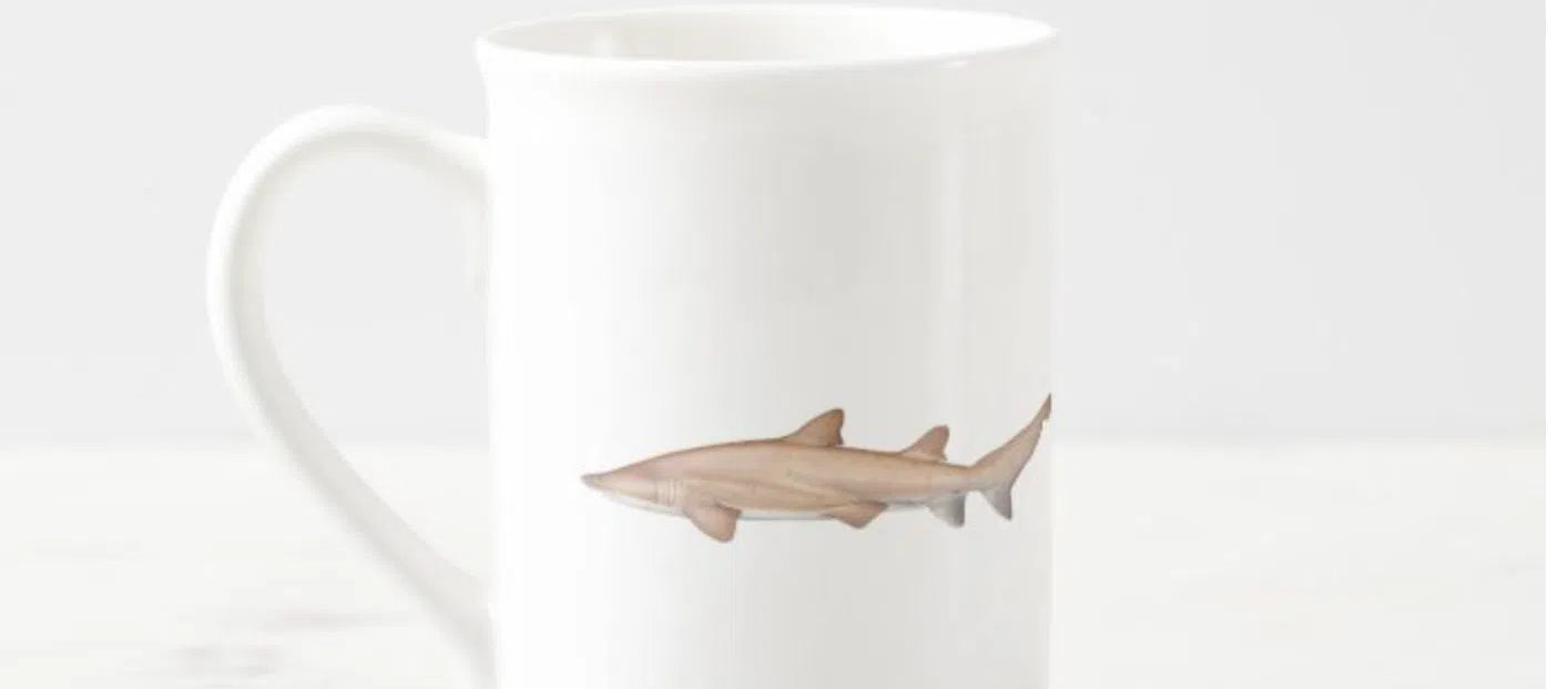Greynurse Shark - Fine Bone China Mug-Stick Figure Fish Illustration