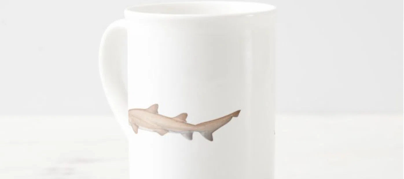 Greynurse Shark - Fine Bone China Mug-Stick Figure Fish Illustration