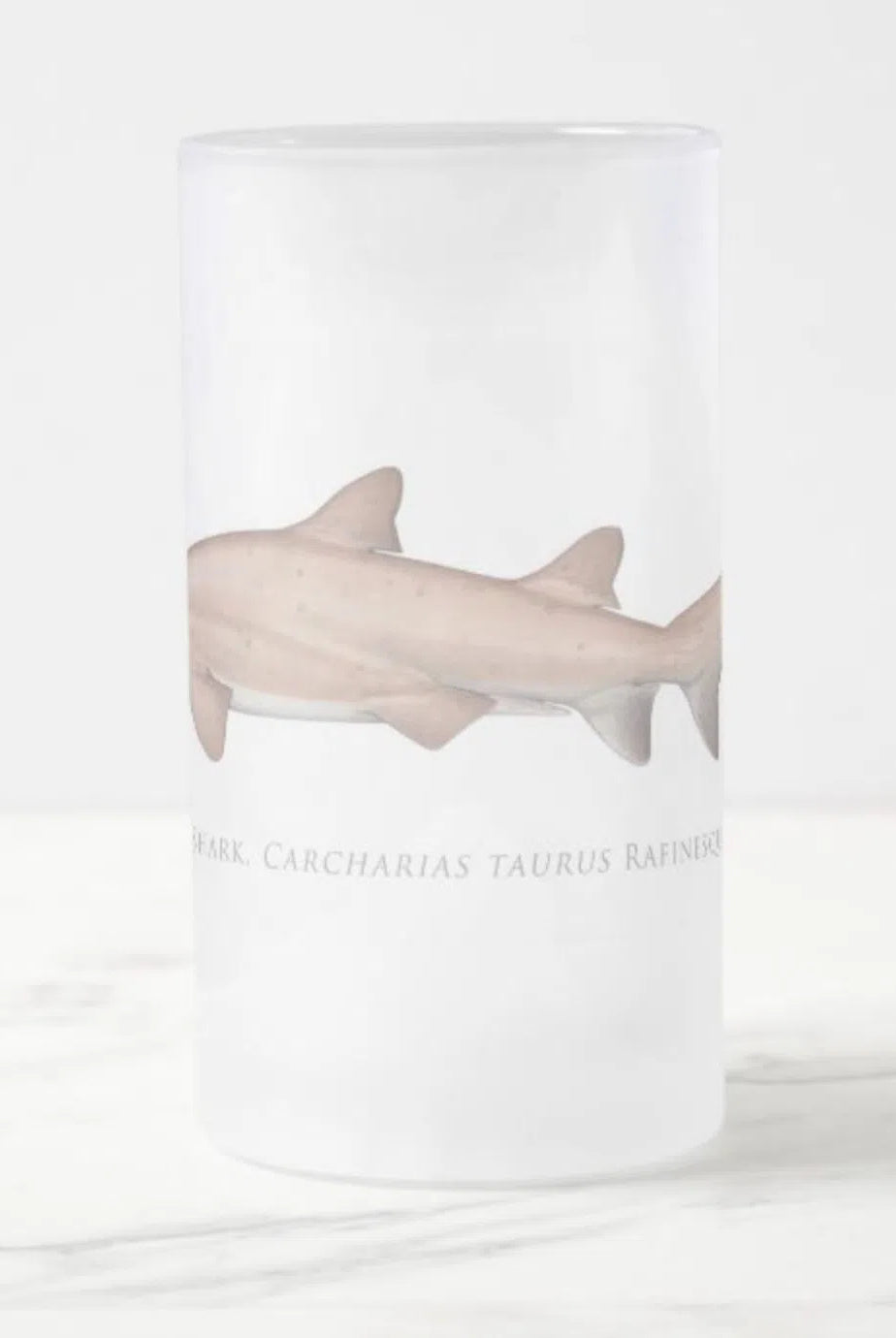 Greynurse Shark - Frosted Glass Stein-Stick Figure Fish Illustration
