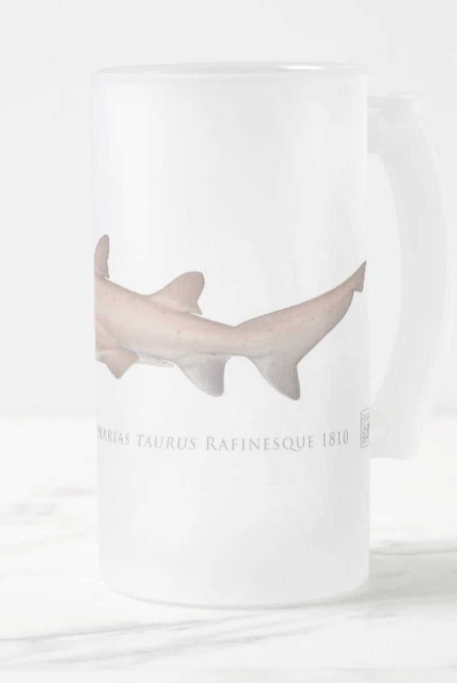 Greynurse Shark - Frosted Glass Stein-Stick Figure Fish Illustration