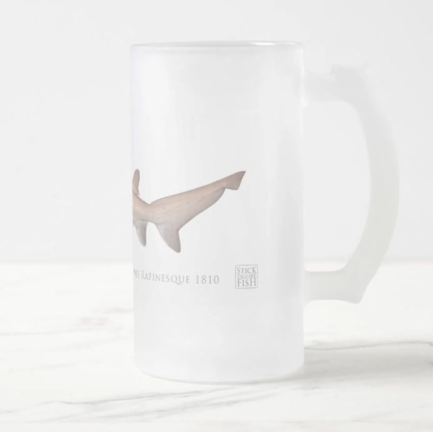 Greynurse Shark - Frosted Glass Stein-Stick Figure Fish Illustration