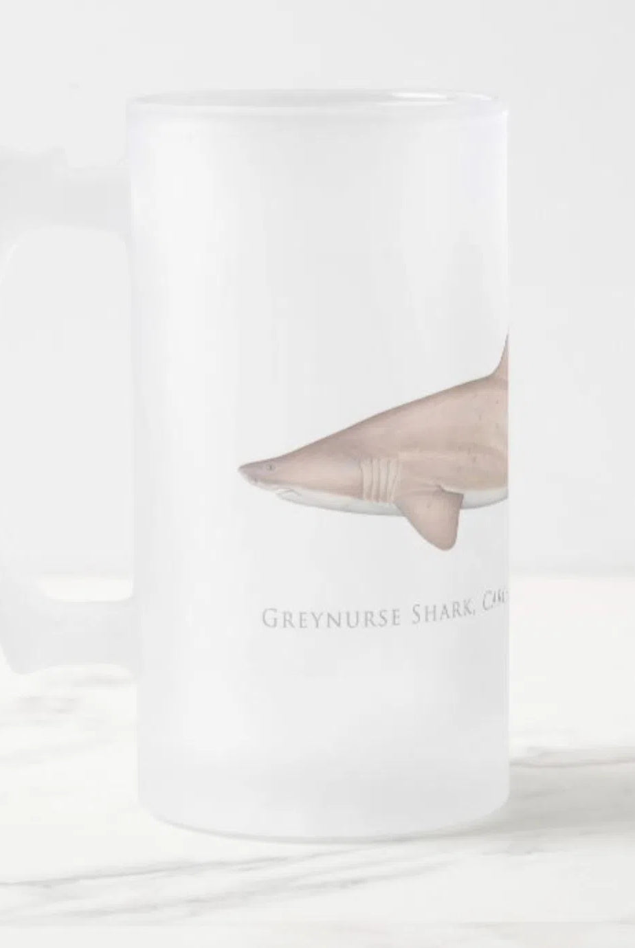 Greynurse Shark - Frosted Glass Stein-Stick Figure Fish Illustration