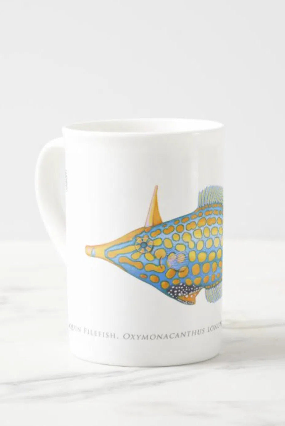 Harlequin Filefish - Fine Bone China Mug-Stick Figure Fish Illustration