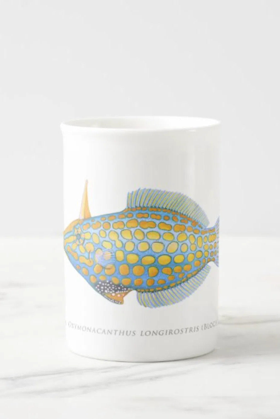Harlequin Filefish - Fine Bone China Mug-Stick Figure Fish Illustration