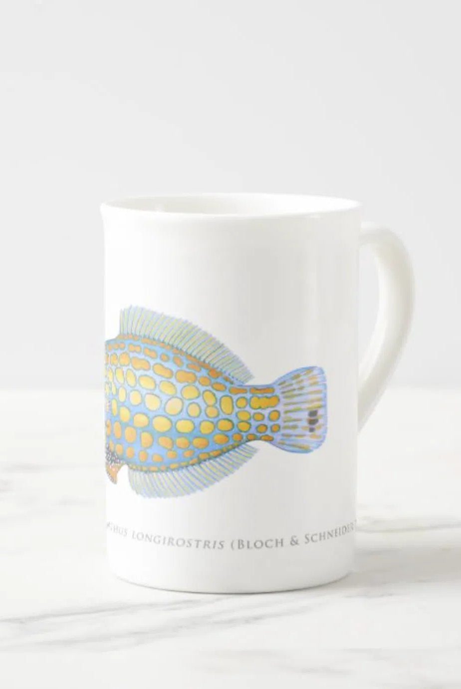 Harlequin Filefish - Fine Bone China Mug-Stick Figure Fish Illustration