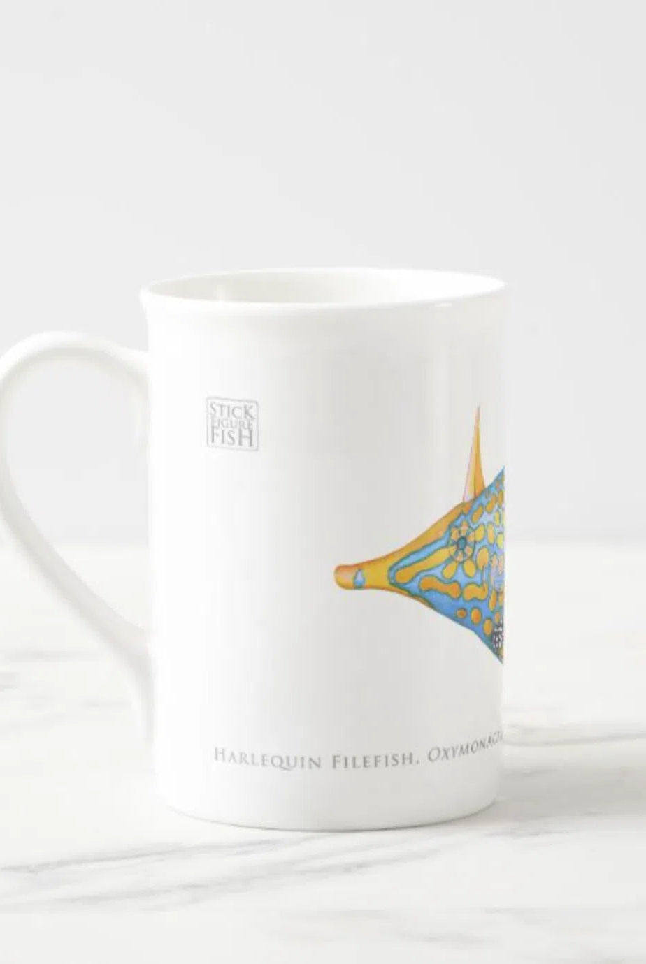 Harlequin Filefish - Fine Bone China Mug-Stick Figure Fish Illustration