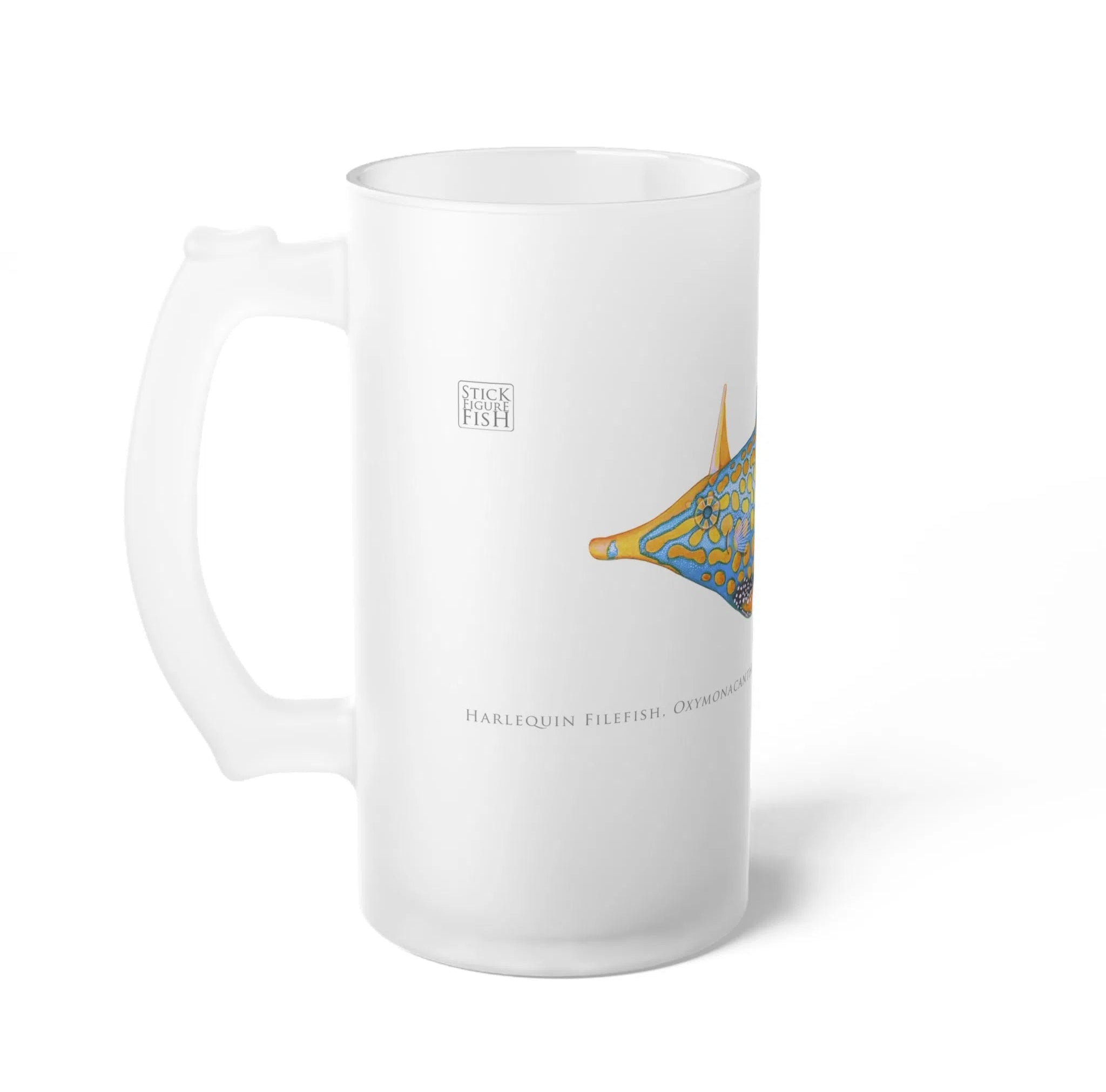 Harlequin Filefish - Frosted Glass Stein-Stick Figure Fish Illustration